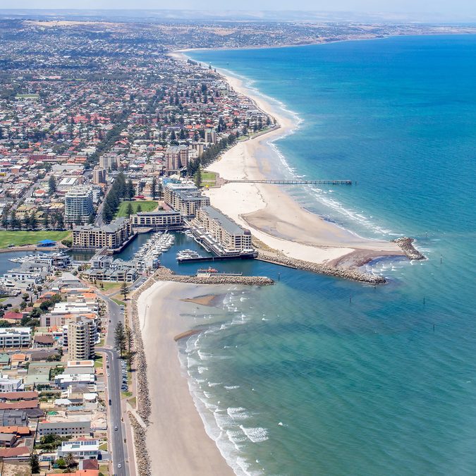 Glenelg and West Beach aerial — Adelaide's premier beachside STR corridor