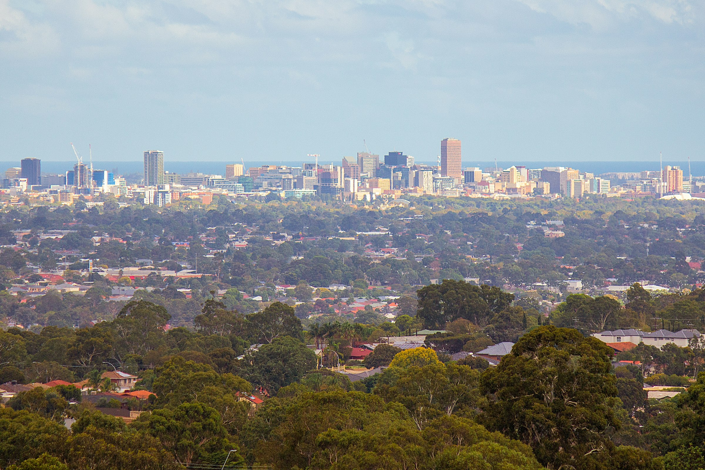 Adelaide city skyline seen from the eastern foothills